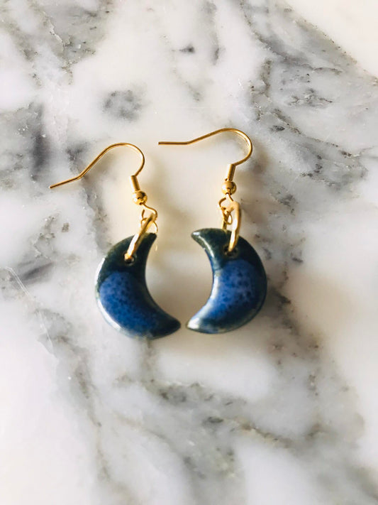 Hanging Moon earrings, Vague marine écumeuse