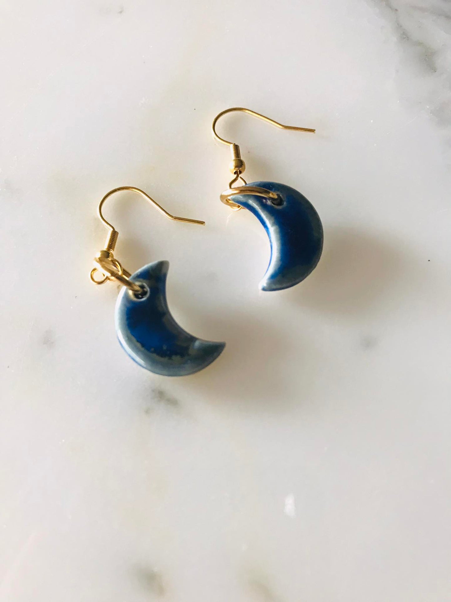 Hanging Moon earrings, Lagon de nuit n°2