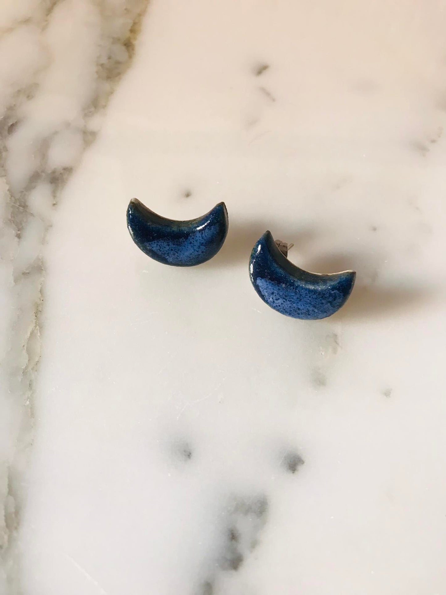 Moon earrings, Vague marine écumeuse (plated supports)