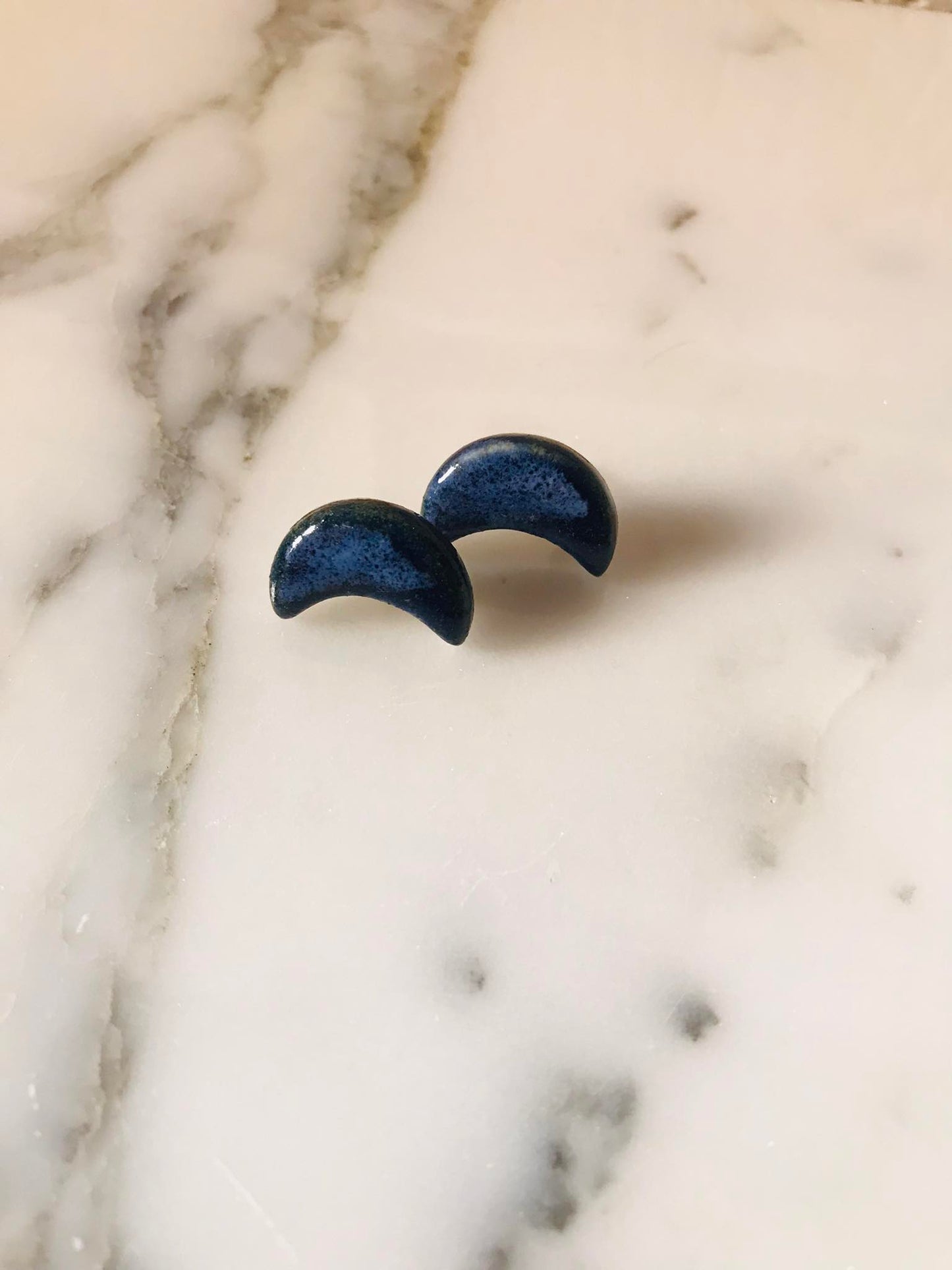Moon earrings, Vague marine écumeuse (plated supports)