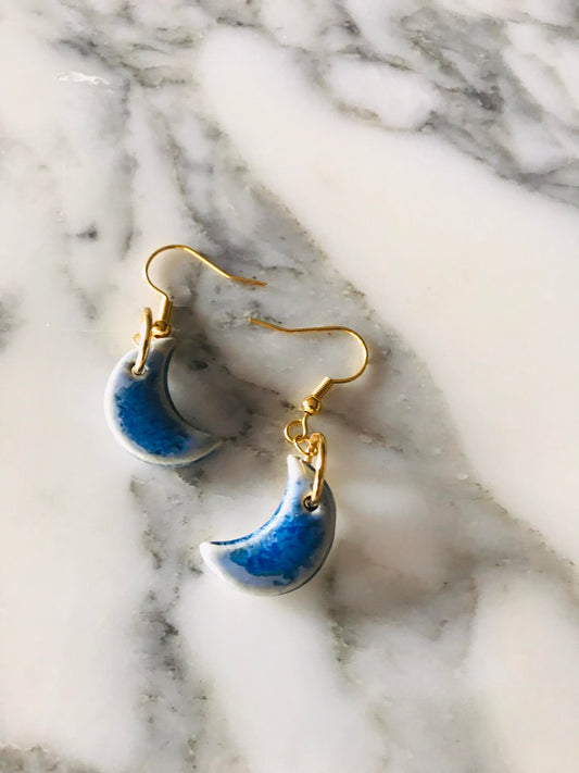 Hanging Moon earrings, Lagon de nuit n°1